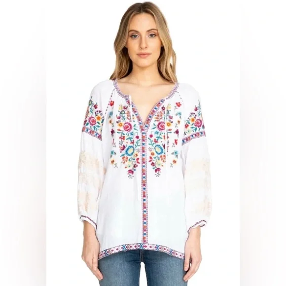 Johnny Was Allegra Embroidered Peasant Blouse Size Large - Picture 1 of 11